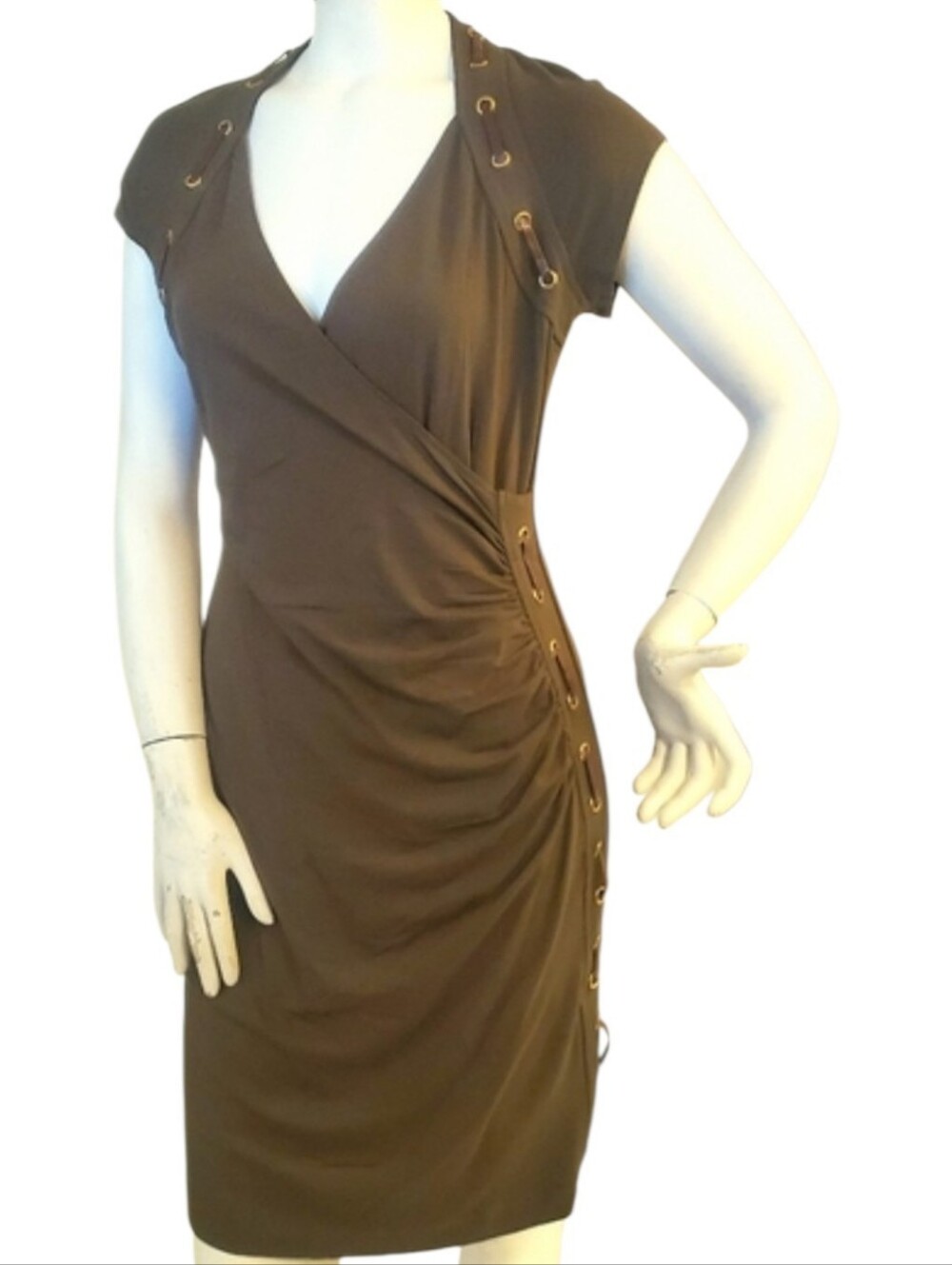 Wrap-Style Eyelet Laced Detail Dress